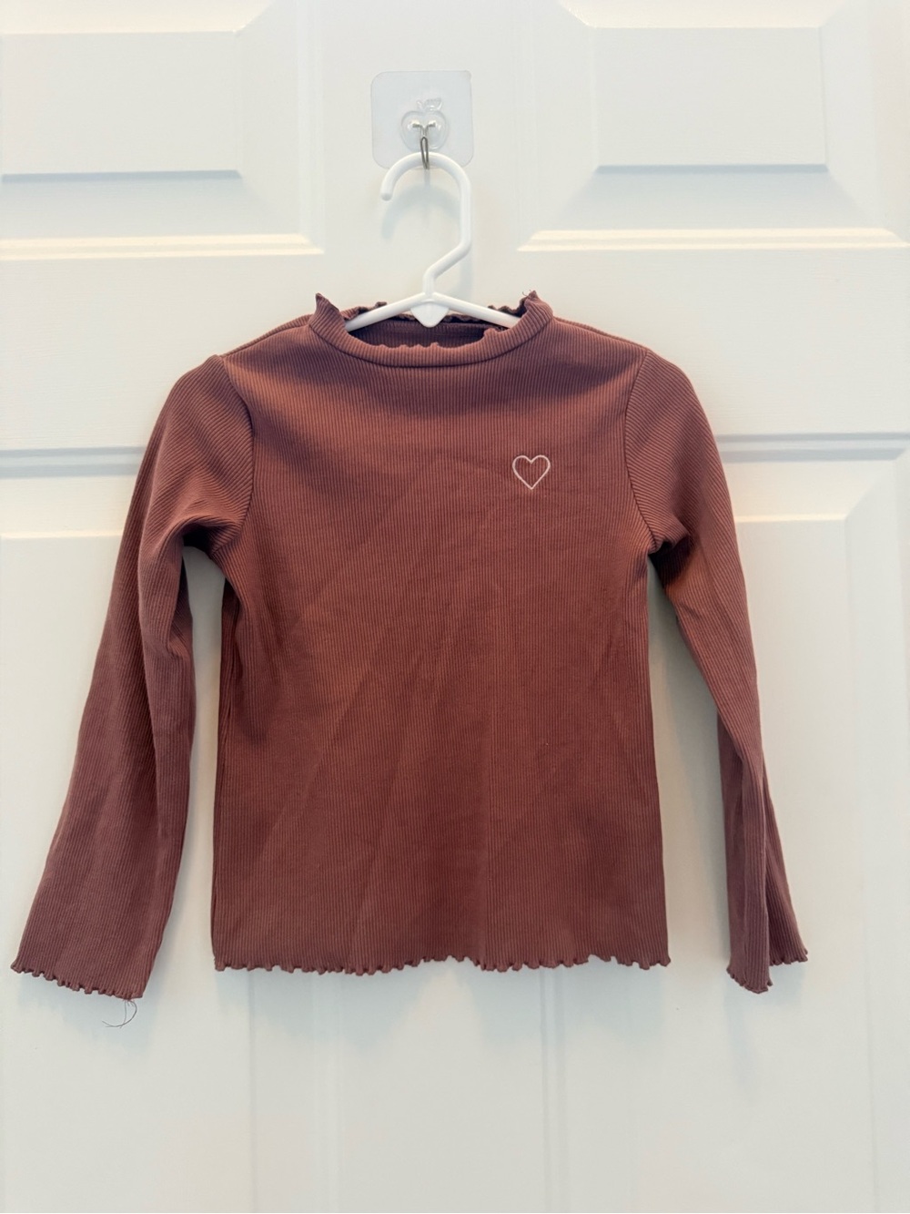 Zara Dusty Mauve Ribbed Long-Sleeve Top with Heart